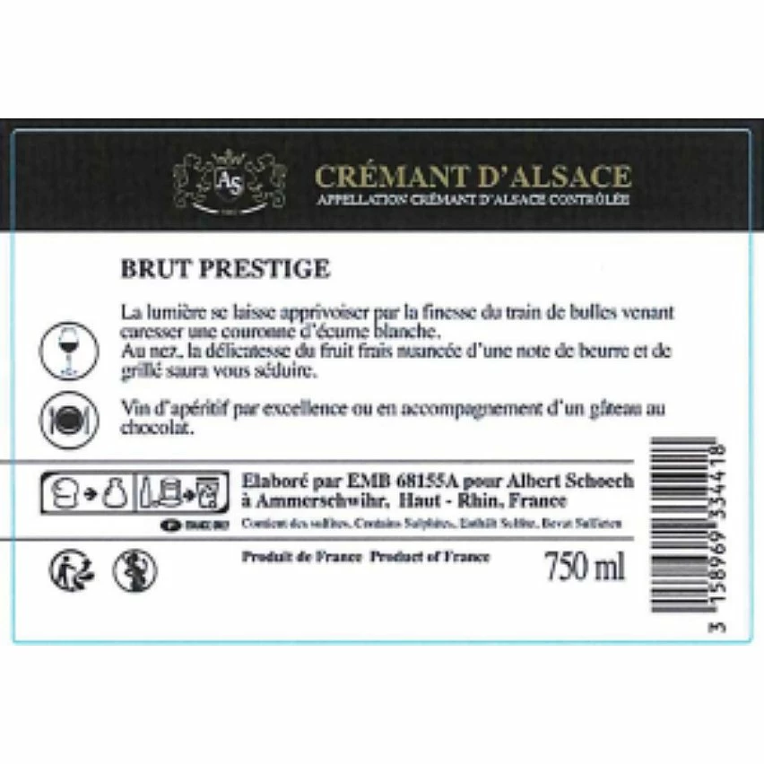 ⭐ Crémant d'Alsace Albert Schoech - Prestige Brut - 75 cl ✔️ | Top 10 Effervescent 4 ⭐ Crémant d'Alsace Albert Schoech - Prestige Brut - 75 cl ✔️ | Top 10 Effervescent – Image 2