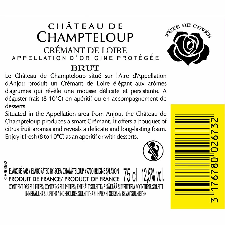 Crémant de Loire Château De Champteloup Tête de Cuvée - Brut - 75 cl | Effervescent de Qualité Supérieure 4 Crémant de Loire Château De Champteloup Tête de Cuvée - Brut - 75 cl | Effervescent de Qualité Supérieure – Image 2